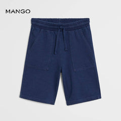 MANGO Navy Blue Jogger Cotton Bermuda Shorts