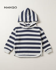 MANGO NAVY STRIPED HOODED SWEATSHIRT