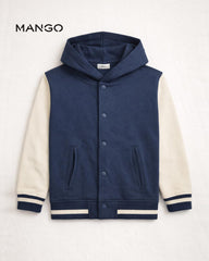 MANGO NAVY VERSITY HOODED JACKET