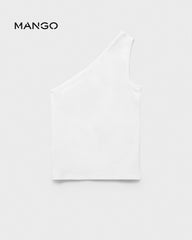MANGO OFF WHITE ASYMMETRICAL RIBBED TOP