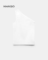 MANGO OFF WHITE ASYMMETRICAL RIBBED TOP