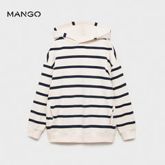 MANGO OFF WHITE BLACK STRIPED HOODED SWEATSHIRT