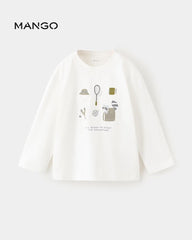 MANGO OFF WHITE EMBROIDERED DETAIL PRINT T-SHIRT
