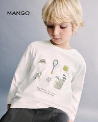 MANGO OFF WHITE EMBROIDERED DETAIL PRINT T-SHIRT