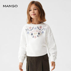 MANGO OFF WHITE HAPPINEESS EMBROIDERED SWEATSHIRT