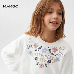 MANGO OFF WHITE HAPPINEESS EMBROIDERED SWEATSHIRT