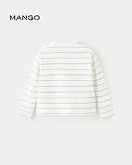 MANGO OFF WHITE STRIPED T-SHIRT WITH PATCH DETAILS