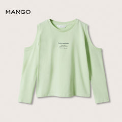MANGO PASTEL GREEN T-SHIRT WITH SIDE OPENING
