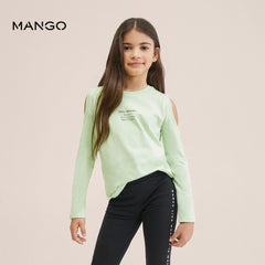 MANGO PASTEL GREEN T-SHIRT WITH SIDE OPENING