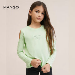MANGO PASTEL GREEN T-SHIRT WITH SIDE OPENING