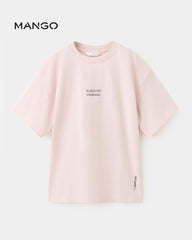 MANGO PINK OVERSIZED PRINTED COTTON T-SHIRT