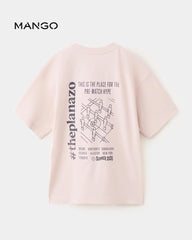 MANGO PINK OVERSIZED PRINTED COTTON T-SHIRT