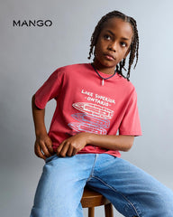 MANGO RED ONTARIO PRINTED COTTON BLEND T-SHIRT 27025149