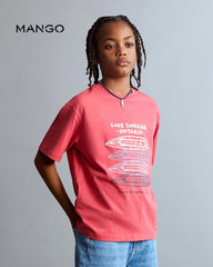 MANGO RED ONTARIO PRINTED COTTON BLEND T-SHIRT 27025149