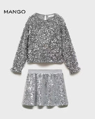 MANGO SILVER SEQUINED DETAILED TOP WITH SKIRT SET