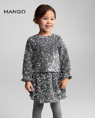 MANGO SILVER SEQUINED DETAILED TOP WITH SKIRT SET