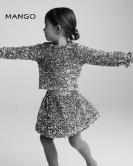 MANGO SILVER SEQUINED DETAILED TOP WITH SKIRT SET