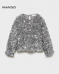 MANGO SILVER SEQUINED DETAILED TOP WITH SKIRT SET