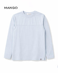MANGO SKY BLUE LONG SLEEVE SEAM DETAIL T-SHIRT