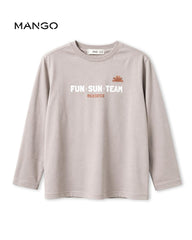 MANGO TAUPE LONG SLEEVE FUN SUN TEAM GRAPHIC T-SHIRT