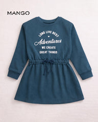 MANGO TEAL BLUE SWEATSHIRT DRESS DRAWSTING WAIST