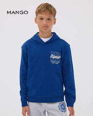 MANGO VIBRANT BLUE PRINTED COTTON HOODIE