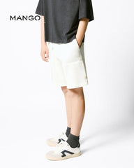 MANGO WHITE COTTON SHORTS WITH DRAWSTRINGS 37061409