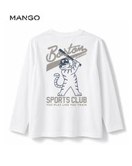 MANGO WHITE LONG SLEEVE BOSTON BASEBALL T-SHIRT