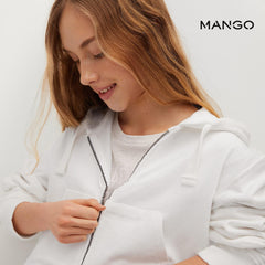 MANGO WHITE ZIPPED CROPPED HOODIE