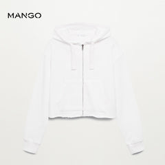 MANGO WHITE ZIPPED CROPPED HOODIE