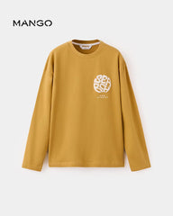 MANGO YELLOW SEARC PRINTED COTTON LONG SLEEVE T-SHIRT
