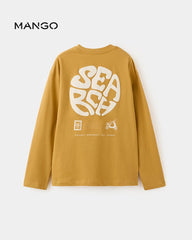 MANGO YELLOW SEARC PRINTED COTTON LONG SLEEVE T-SHIRT