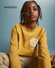 MANGO YELLOW SEARC PRINTED COTTON LONG SLEEVE T-SHIRT