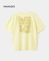 MANGO YELLOW WAVE COTTON BLEND T-SHIRT