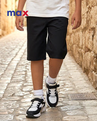 MAX BLACK PLAIN COTTON SHORTS WITH POCKETS