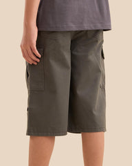 MAX CHARCOAL GREY PLAIN COTTON CARGO SHORTS