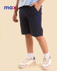 MAX DARK NAVY PLAIN COTTON SHORTS WITH POCKETS