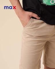 MAX LIGHT BEIGE PLAIN COTTON SHORTS WITH POCKET
