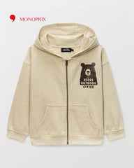 MONOPRIX BEAR GRAPHIC ZIP UP HOODIE