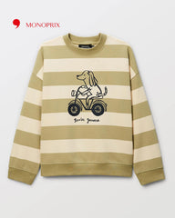MONOPRIX BEIGE STRIPED DOG PRINT SWEATSHIRT