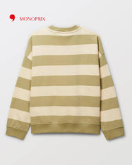 MONOPRIX BEIGE STRIPED DOG PRINT SWEATSHIRT