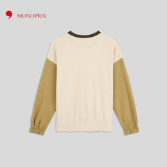 MONOPRIX BEIGE TRICOLOR BELLEY POCKET SWEATSHIRT