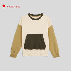 MONOPRIX BEIGE TRICOLOR BELLEY POCKET SWEATSHIRT