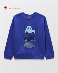 MONOPRIX BLUE CAR APPLIQUE SWEATSHIRT