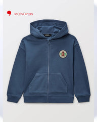 MONOPRIX BLUE EXPLORE NATURE FLEECE ZIP HOODIE