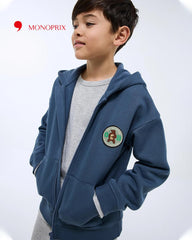 MONOPRIX BLUE EXPLORE NATURE FLEECE ZIP HOODIE