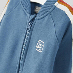 MONOPRIX BLUE ZIPPED TEDDY COLLAR WITH STRIPED SWEATSHIRT