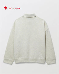 MONOPRIX BOYS ORGANIC COTTON STRIPED POLO COLLAR SWEATSHIRT