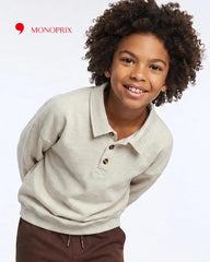 MONOPRIX BOYS ORGANIC COTTON STRIPED POLO COLLAR SWEATSHIRT