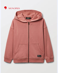 MONOPRIX BOYS PINK COTTON ZIP HOODIE